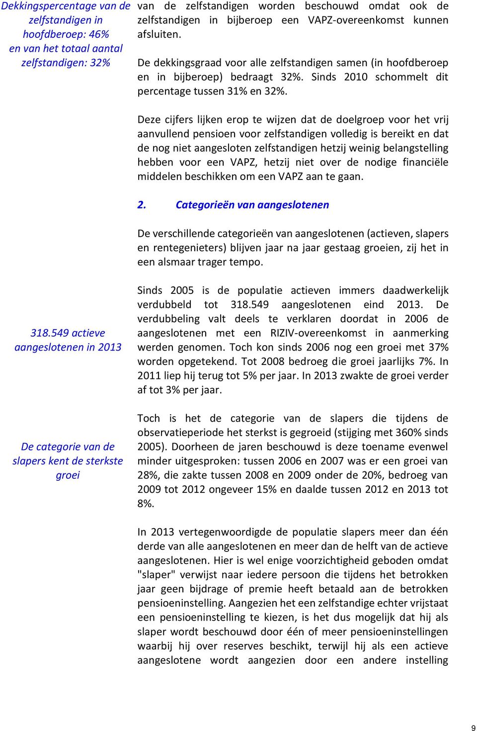 Deze cijfers lijken erop te wijzen dat de doelgroep voor het vrij aanvullend pensioen voor zelfstandigen volledig is bereikt en dat de nog niet aangesloten zelfstandigen hetzij weinig belangstelling