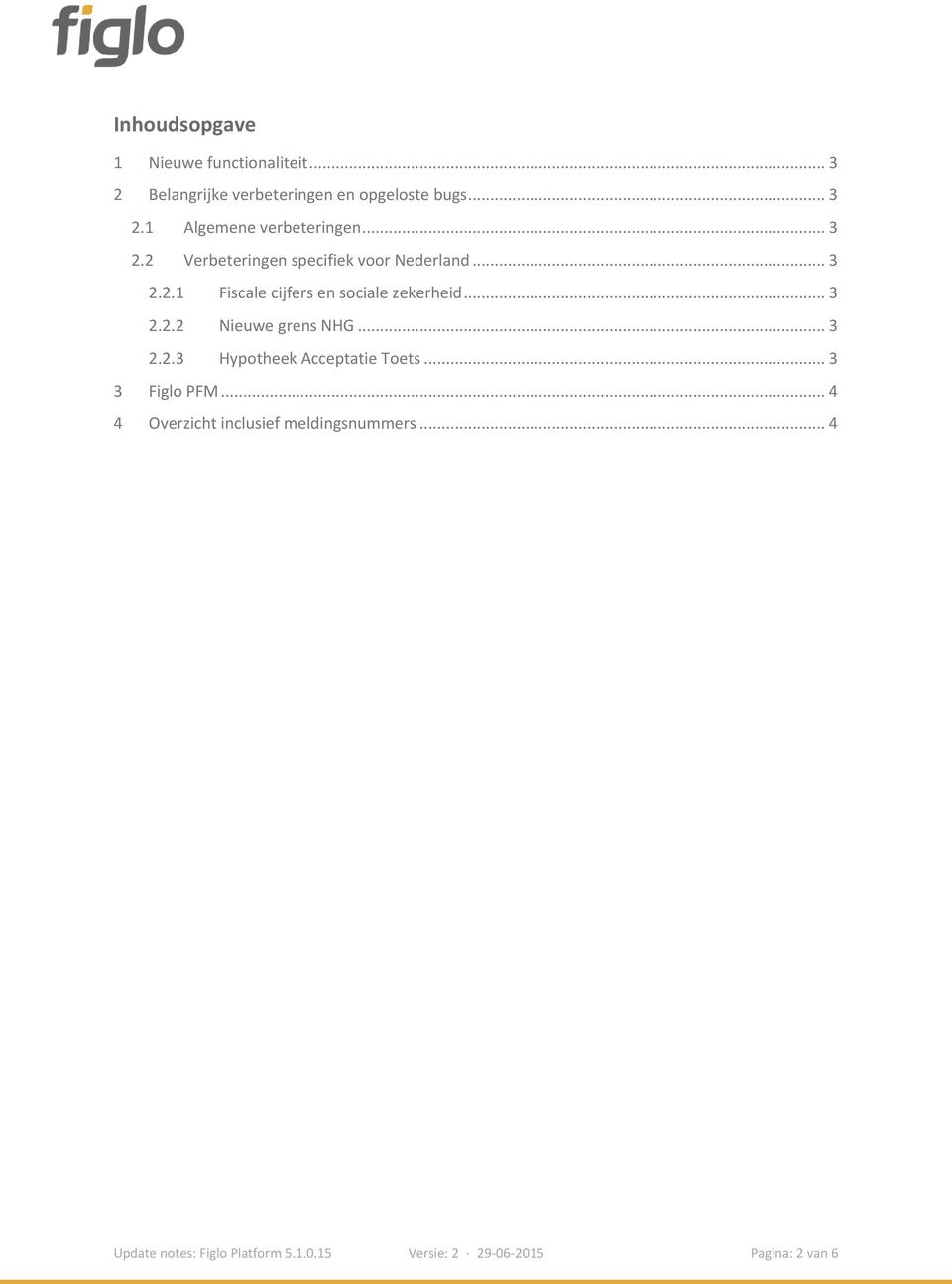 .. 3 2.2.3 Hypotheek Acceptatie Toets... 3 3 Figlo PFM... 4 4 Overzicht inclusief meldingsnummers.