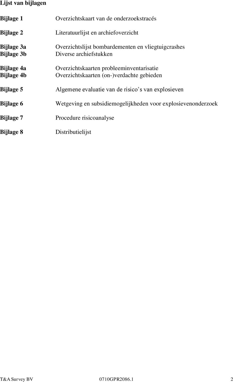 archiefstukken Overzichtskaarten probleeminventarisatie Overzichtskaarten (on-)verdachte gebieden Algemene evaluatie van de risico s