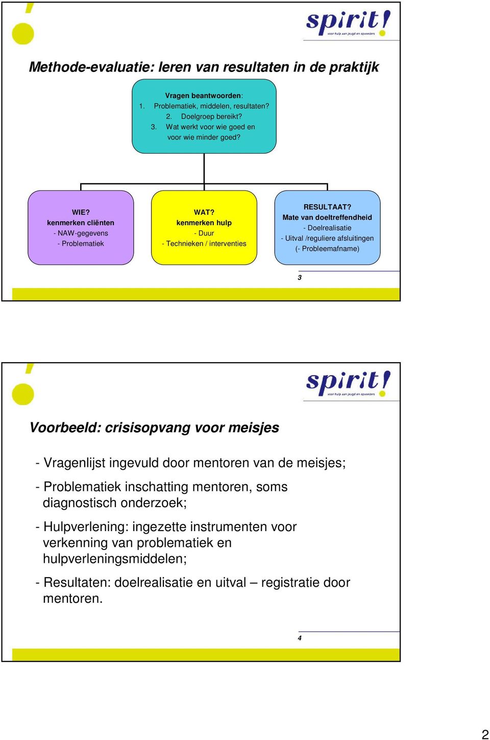 Mate van doeltreffendheid - Doelrealisatie - Uitval /reguliere afsluitingen (- Probleemafname) 3 Voorbeeld: crisisopvang voor meisjes - Vragenlijst ingevuld door mentoren van de