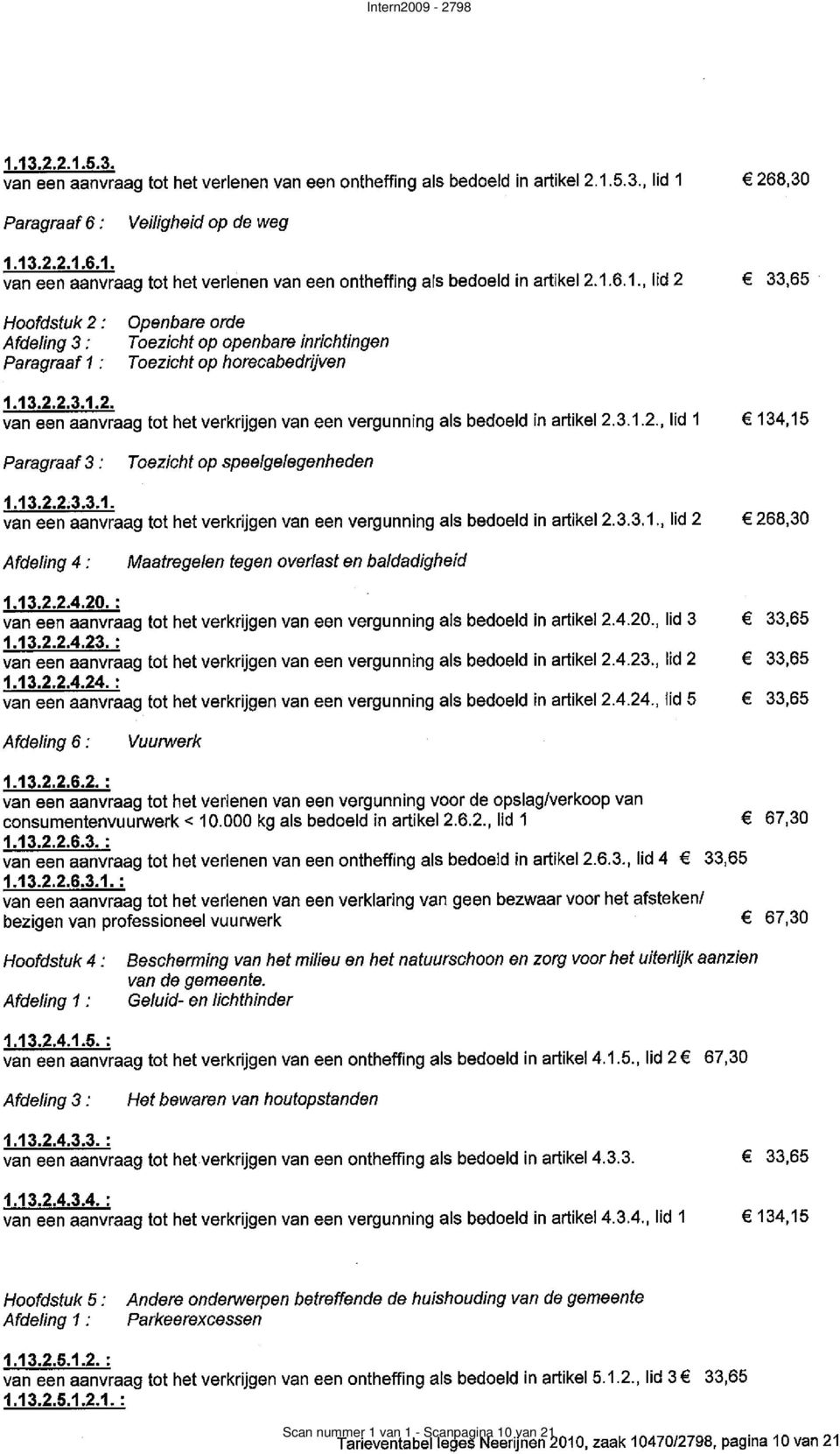 13.2.2.4.20. : van een aanvraag tot het verkrijgen van een vergunning ais bedoeld in artikel 2.4.20., lid 3 33,65 1.13.2.2.4.23.