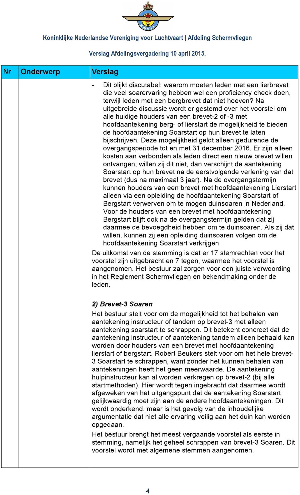 Soarstart op hun brevet te laten bijschrijven. Deze mogelijkheid geldt alleen gedurende de overgangsperiode tot en met 31 december 2016.