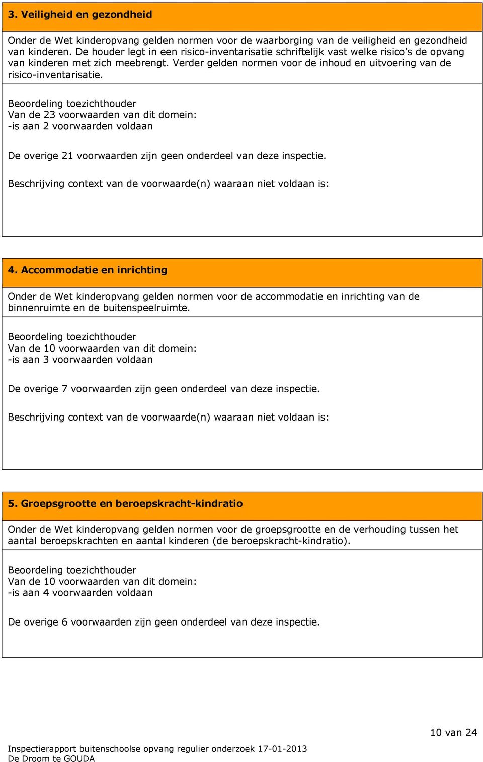 Beoordeling toezichthouder Van de 23 voorwaarden van dit domein: -is aan 2 voorwaarden voldaan De overige 21 voorwaarden zijn geen onderdeel van deze inspectie.