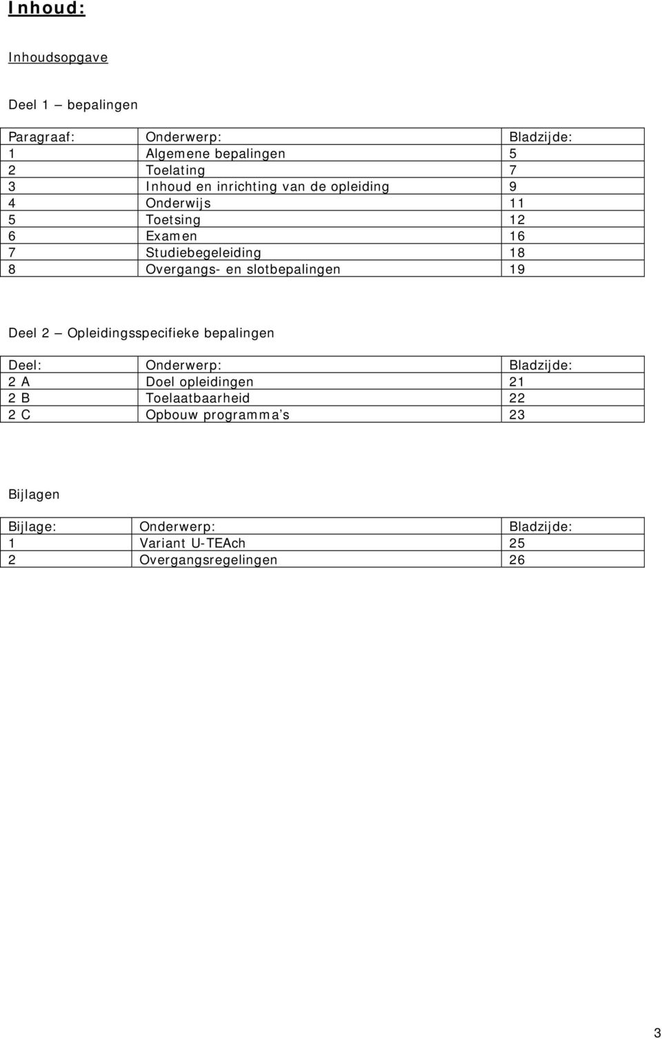 slotbepalingen 19 Deel 2 Opleidingsspecifieke bepalingen Deel: Onderwerp: Bladzijde: 2 A Doel opleidingen 21 2 B