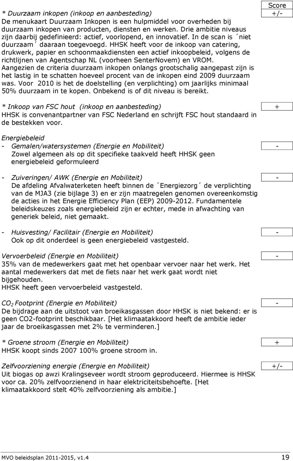 HHSK heeft voor de inkoop van catering, drukwerk, papier en schoonmaakdiensten een actief inkoopbeleid, volgens de richtlijnen van Agentschap NL (voorheen SenterNovem) en VROM.