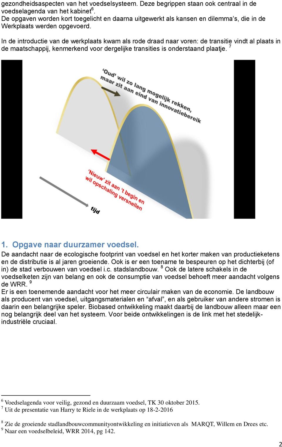 In de introductie van de werkplaats kwam als rode draad naar voren: de transitie vindt al plaats in de maatschappij, kenmerkend voor dergelijke transities is onderstaand plaatje. 7 1.