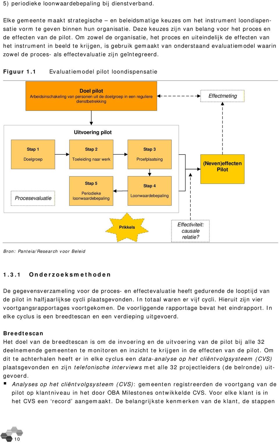 Om zowel de organisatie, het proces en uiteindelijk de effecten van het instrument in beeld te krijgen, is gebruik gemaakt van onderstaand evaluatiemodel waarin zowel de proces- als effectevaluatie