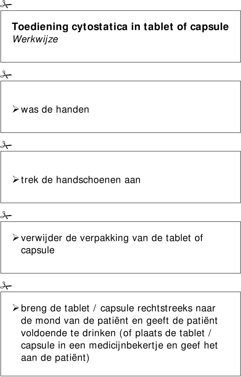 / capsule rechtstreeks naar de mond van de patiënt en geeft de patiënt voldoende