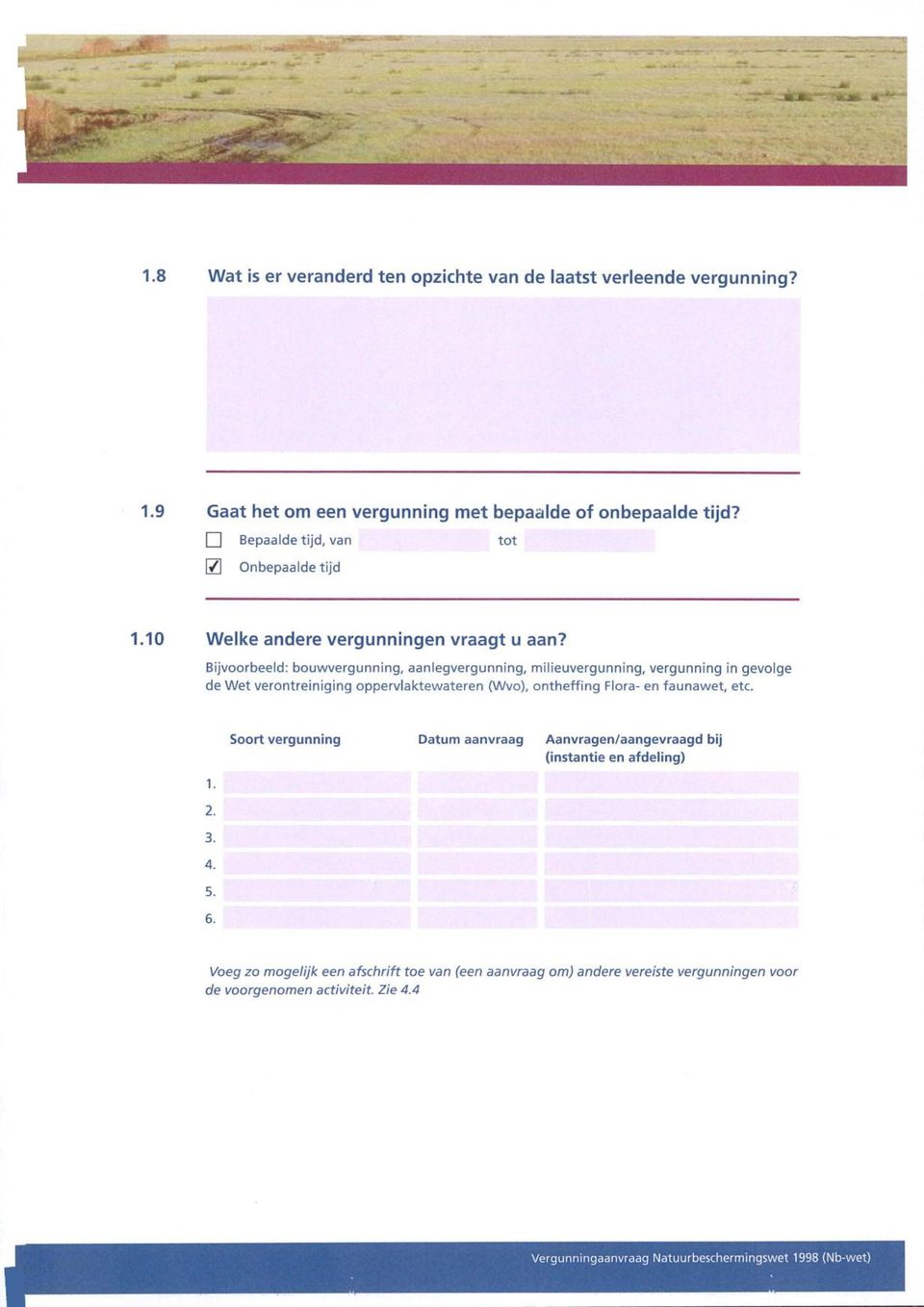 Bijvoorbeeld: bouwvergunning, aanlegvergunning, milieuvergunning, vergunning in gevolge de Wet verontreiniging oppervlaktewateren (Wvo), ontheffing Flora- en faunawet,