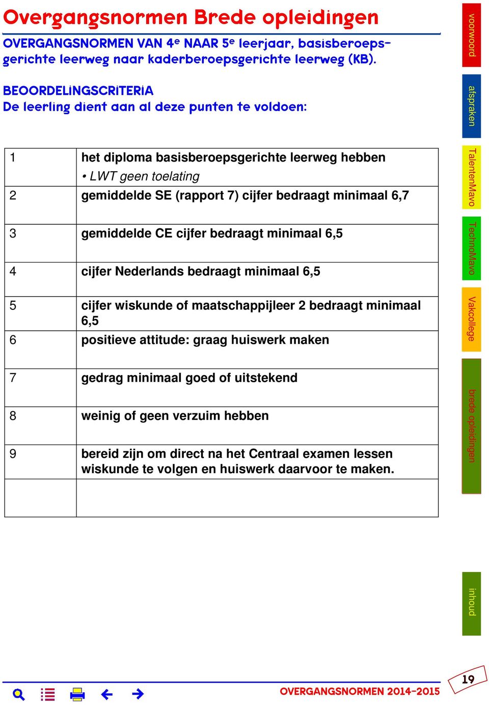 minimaal 6,5 4 cijfer Nederlands bedraagt minimaal 6,5 5 cijfer wiskunde of maatschappijleer 2 bedraagt minimaal 6,5 6 positieve attitude: graag huiswerk maken