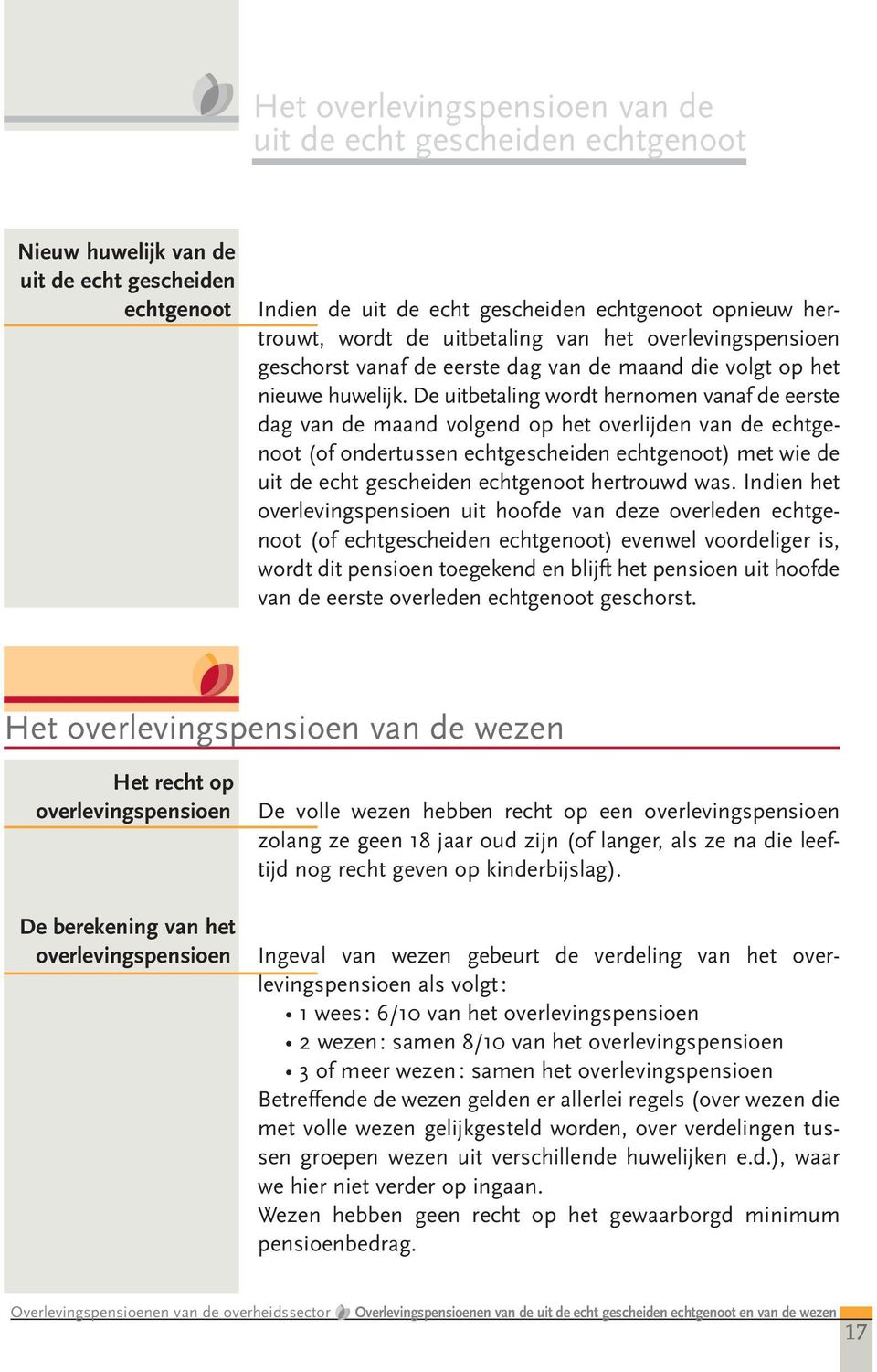 De uitbetaling wordt hernomen vanaf de eerste dag van de maand volgend op het overlijden van de echtgenoot (of ondertussen echtgescheiden echtgenoot) met wie de uit de echt gescheiden echtgenoot