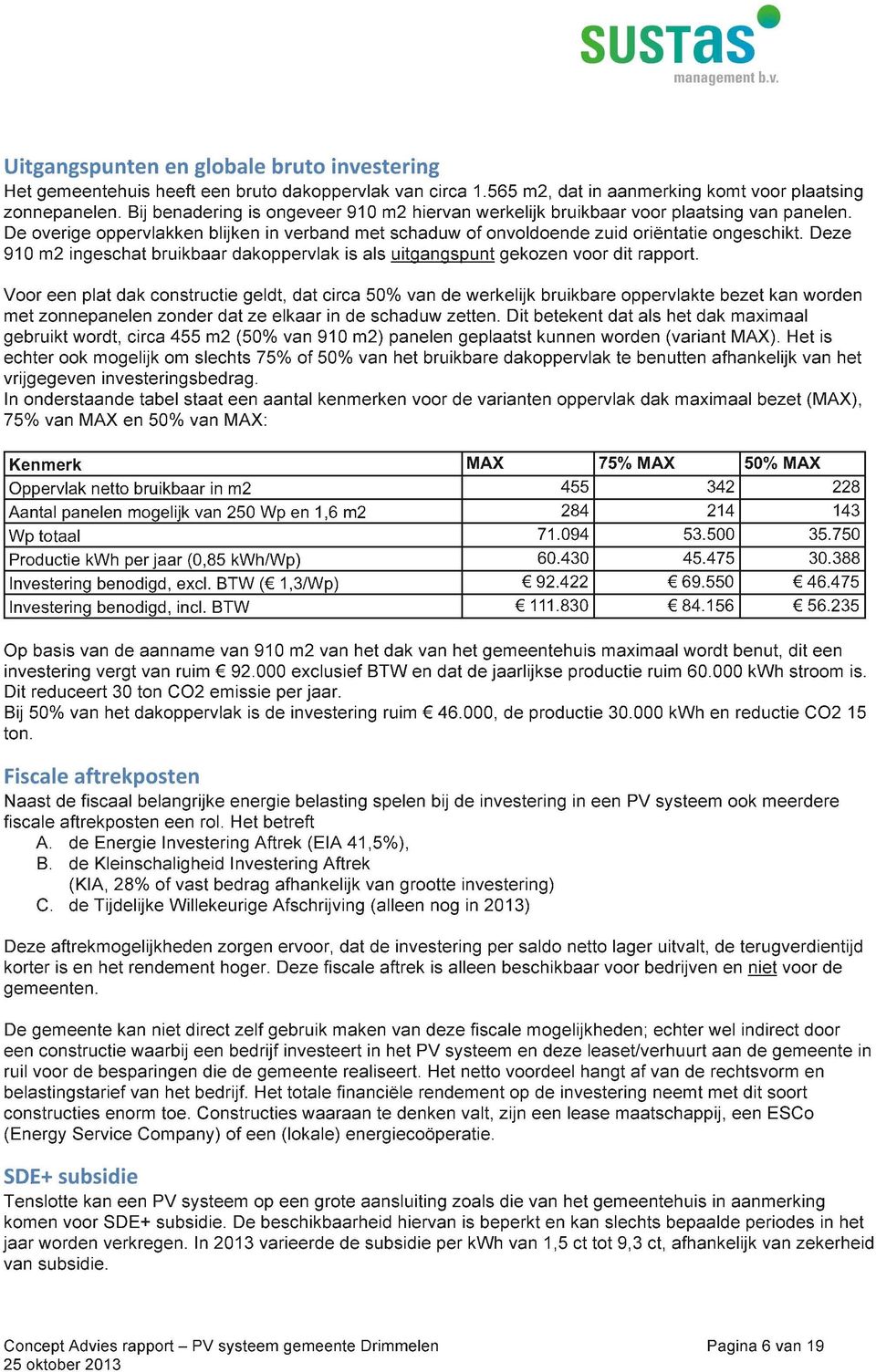 Deze 910 m2 ingeschat bruikbaar dakoppervlak is als uitgangspunt gekozen voor dit rapport.