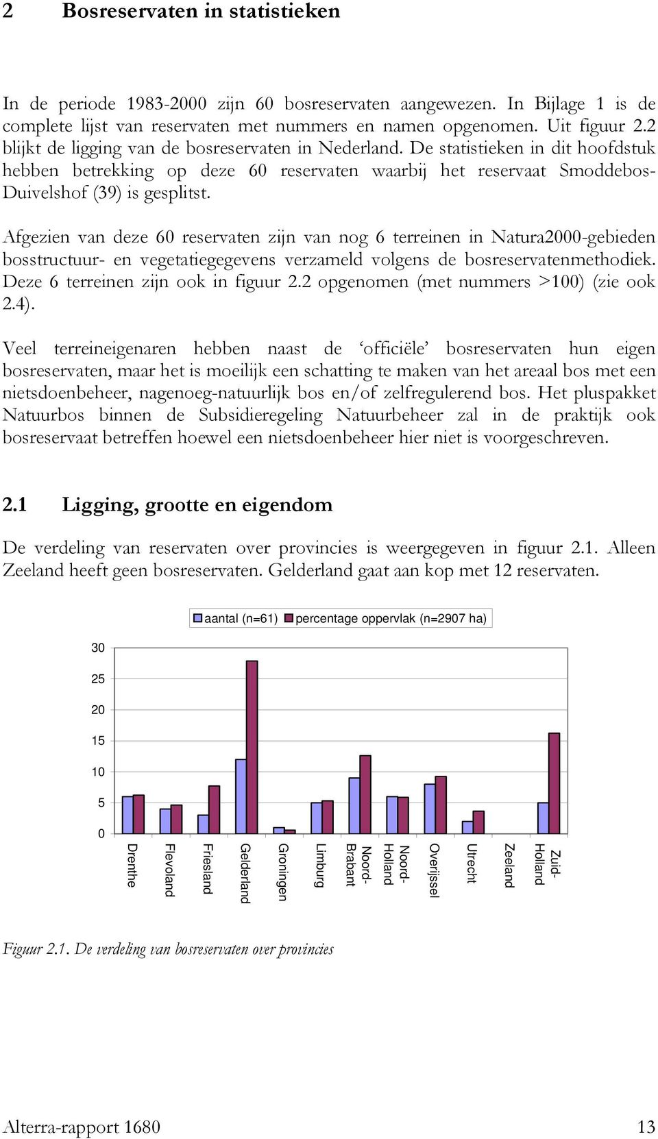 Afgezien van deze 60 reservaten zijn van nog 6 terreinen in Natura2000-gebieden bosstructuur- en vegetatiegegevens verzameld volgens de bosreservatenmethodiek. Deze 6 terreinen zijn ook in figuur 2.