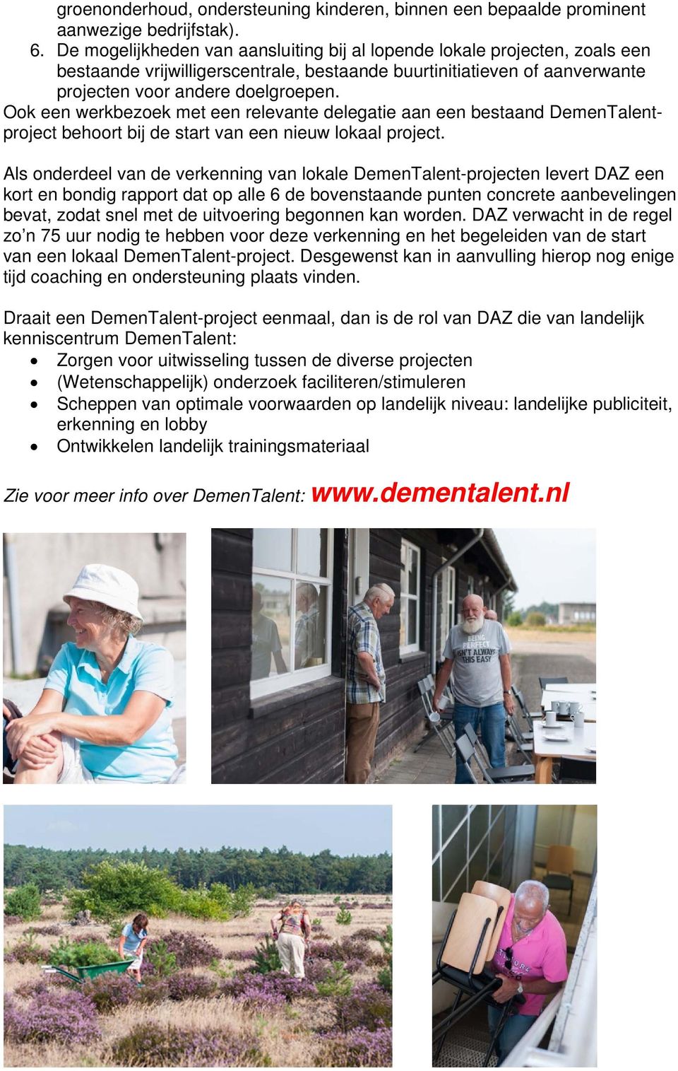 Ook een werkbezoek met een relevante delegatie aan een bestaand DemenTalentproject behoort bij de start van een nieuw lokaal project.