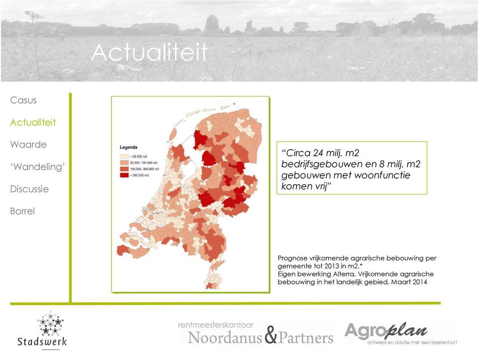 agrarische bebouwing per gemeente tot 2013 in m2.