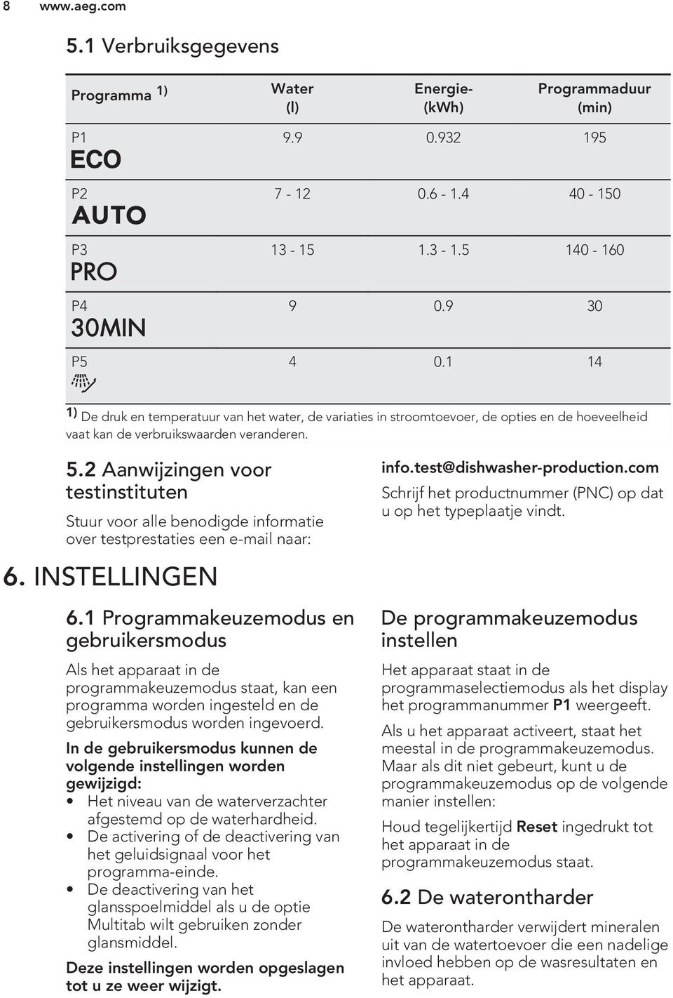 2 Aanwijzingen voor testinstituten Stuur voor alle benodigde informatie over testprestaties een e-mail naar: 6. INSTELLINGEN 6.