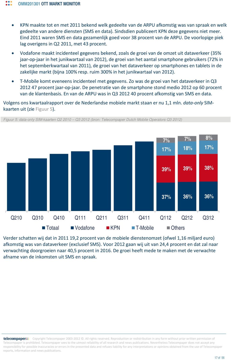Vodafone maakt incidenteel gegevens bekend, zoals de groei van de omzet uit dataverkeer (35% jaar op jaar in het junikwartaal van 2012), de groei van het aantal smartphone gebruikers (72% in het
