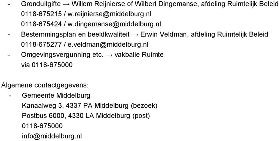 nl - Bestemmingsplan en beeldkwaliteit Erwin Veldman, afdeling Ruimtelijk Beleid 0118-675277 / e.veldman@middelburg.