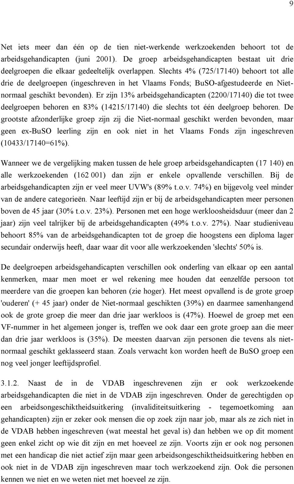 Slechts 4% (725/17140) behoort tot alle drie de deelgroepen (ingeschreven in het Vlaams Fonds; BuSO-afgestudeerde en Nietnormaal geschikt bevonden).