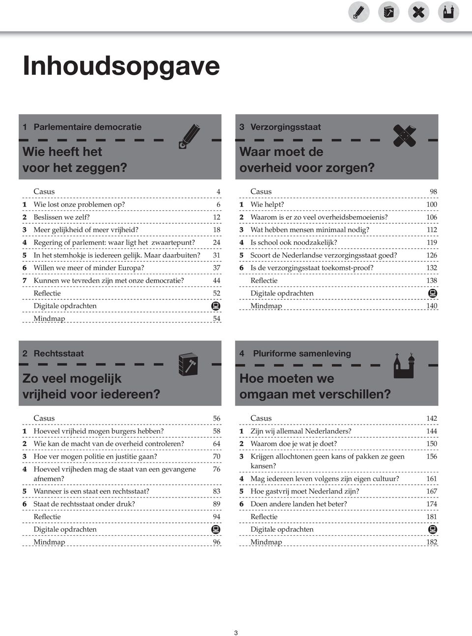 37 7 Kunnen we tevreden zijn met onze democratie? 44 Reflectie 52 Digitale opdrachten Mindmap 54 3 Verzorgingsstaat Waar moet de overheid voor zorgen? Casus 98 1 Wie helpt?