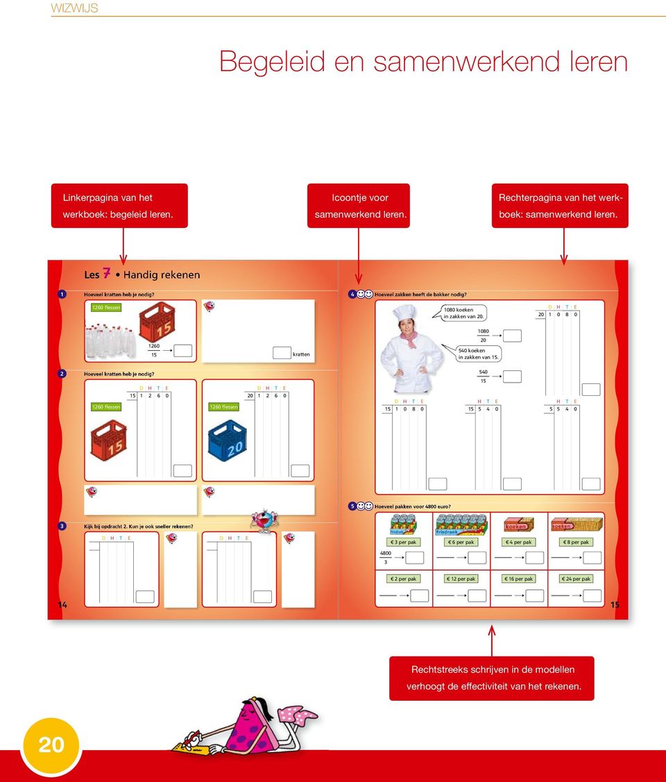 D H T E 20 1 0 8 0 1260 15 kratten 1080 20 540 koeken in zakken van 15. 2 Hoeveel kratten heb je nodig?