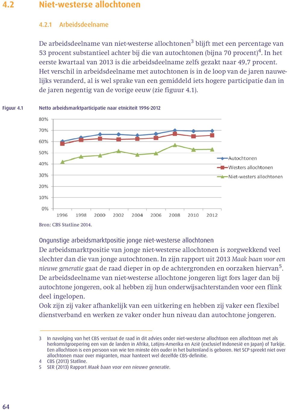 Het verschil in arbeidsdeelname met autochtonen is in de loop van de jaren nauwelijks veranderd, al is wel sprake van een gemiddeld iets hogere participatie dan in de jaren negentig van de vorige