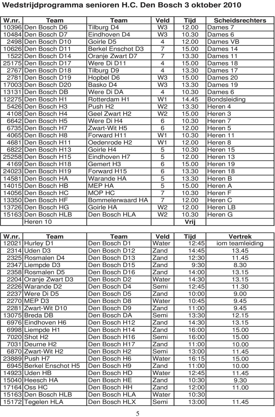 30 Dames 11 25175 Den Bosch D17 Were Di D11 4 15.00 Dames 18 2767 Den Bosch D18 Tilburg D9 4 13.30 Dames 17 2781 Den Bosch D19 Hopbel D6 W3 15.00 Dames 20 17003 Den Bosch D20 Basko D4 W3 13.