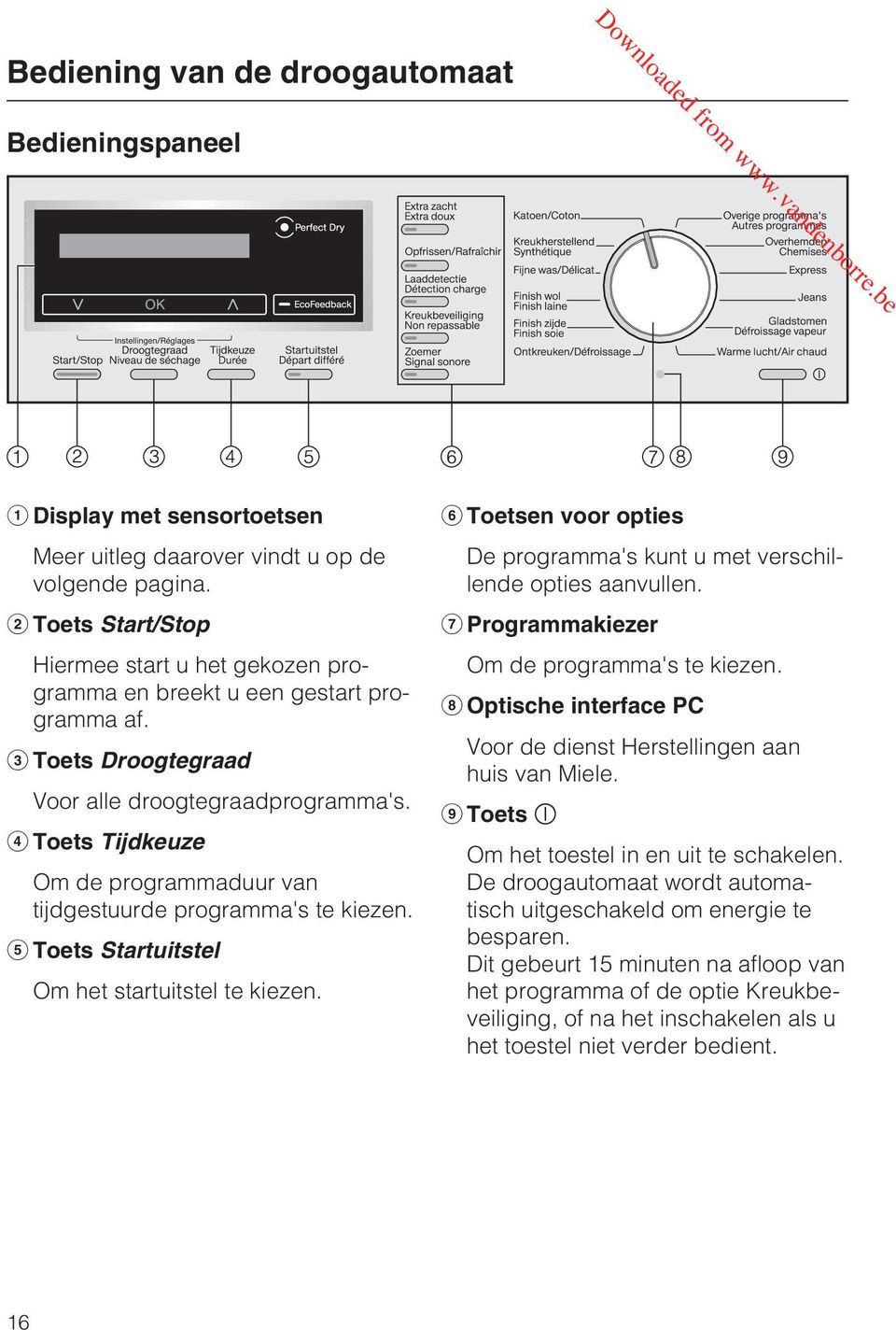 Toets Tijdkeuze Om de programmaduur van tijdgestuurde programma's te kiezen. Toets Startuitstel Om het startuitstel te kiezen.