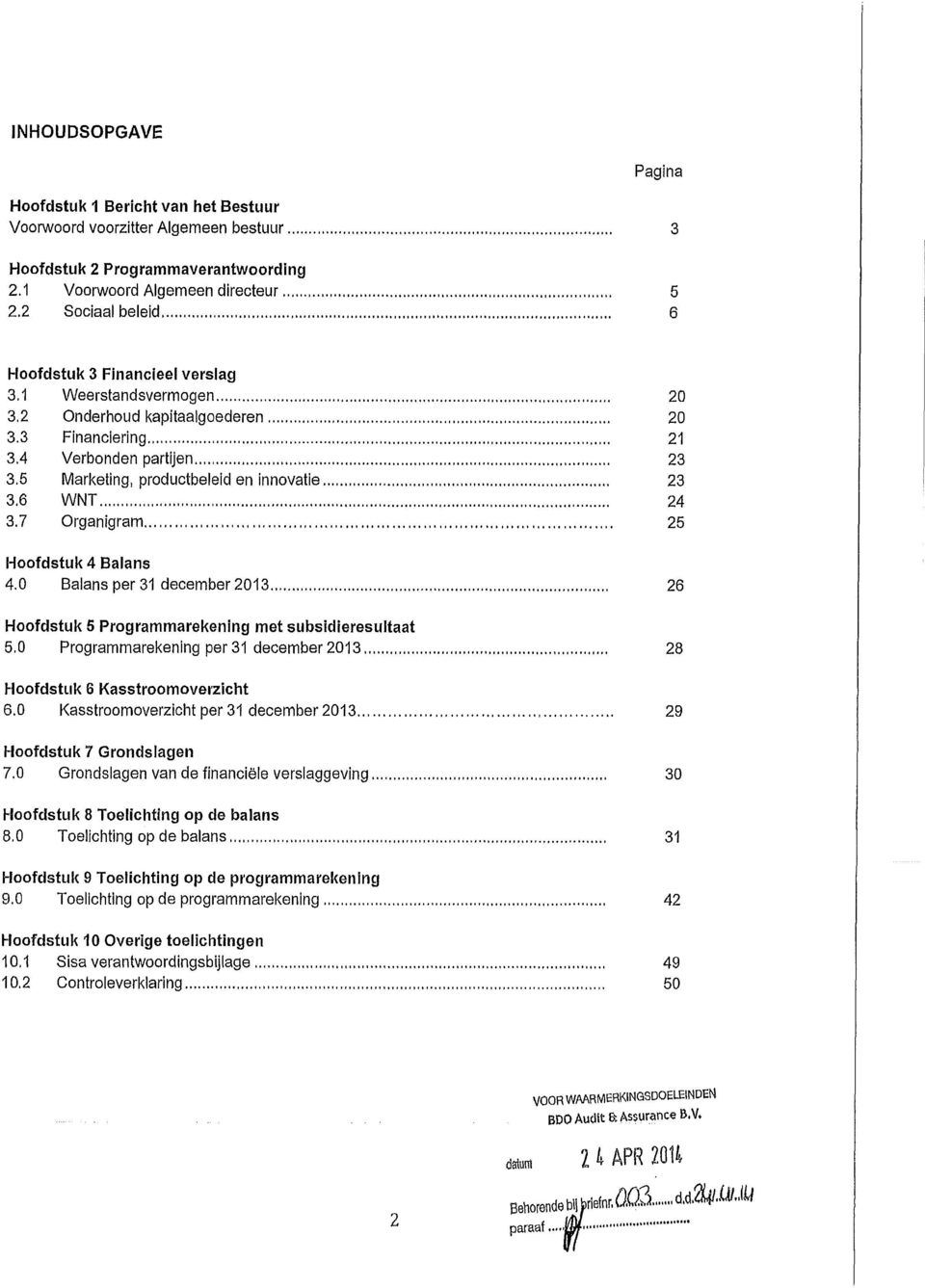 5 Marketing, productbeleid en innovatie...23 3,6 WNT................ 24 3.7 Organigram...... 25 Hoofdstuk 4 Balans 4.0 Balans per 31 december 2013.