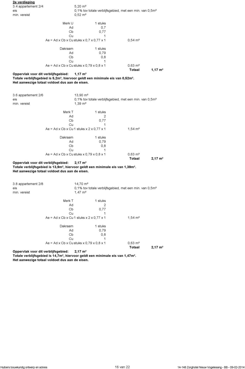 verblijfsgebied: 1,17 m² Totale verblijfsgebied is 5,2m², hiervoor geldt een minimale van 0,52m². Het e totaal voldoet dus aan de en. 3.6 appartement 2/6 13,90 m² min.