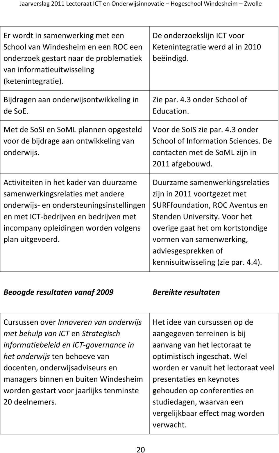 Activiteiten in het kader van duurzame samenwerkingsrelaties met andere onderwijs- en ondersteuningsinstellingen en met ICT-bedrijven en bedrijven met incompany opleidingen worden volgens plan