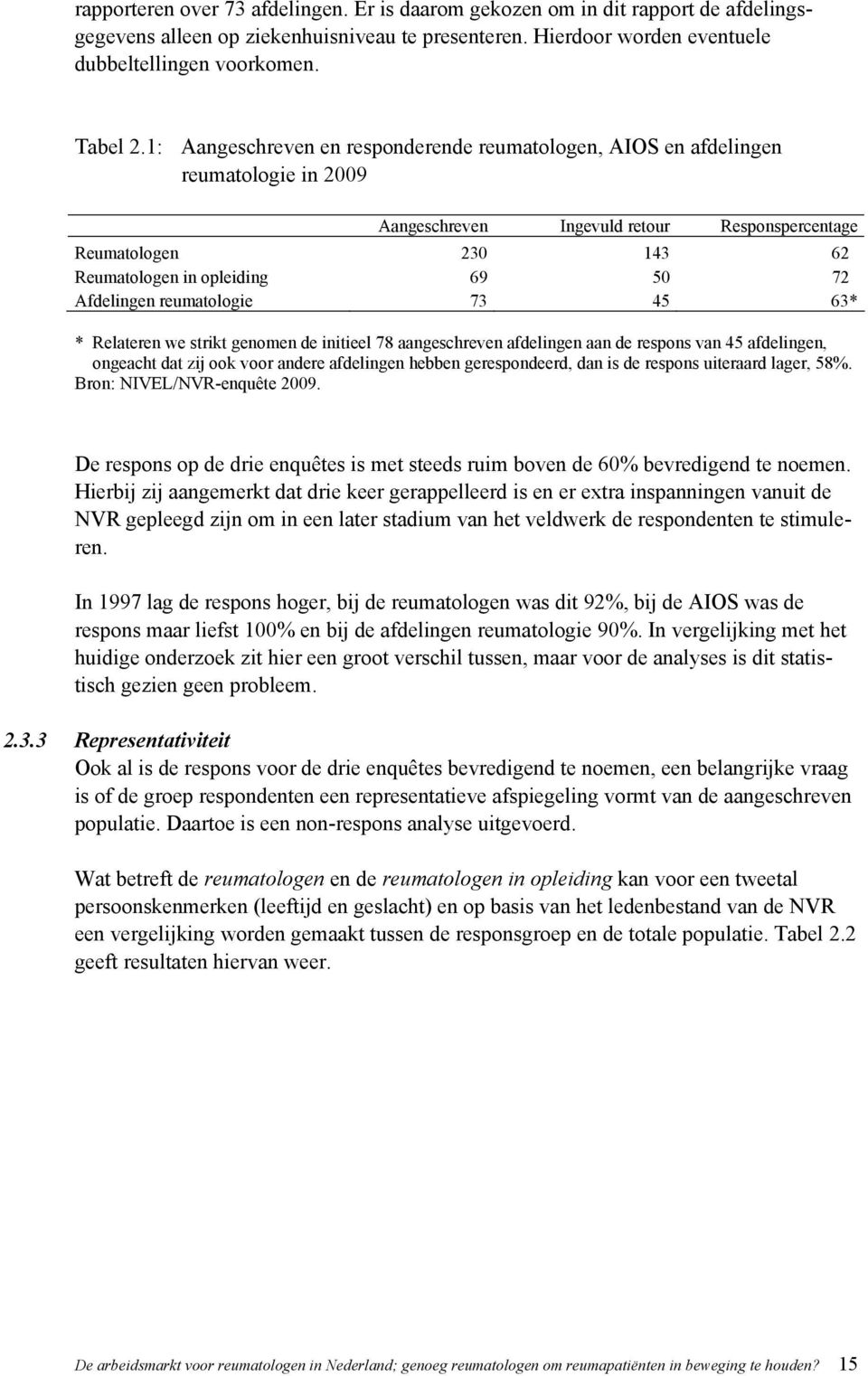 Afdelingen reumatologie 73 45 63* * Relateren we strikt genomen de initieel 78 aangeschreven afdelingen aan de respons van 45 afdelingen, ongeacht dat zij ook voor andere afdelingen hebben