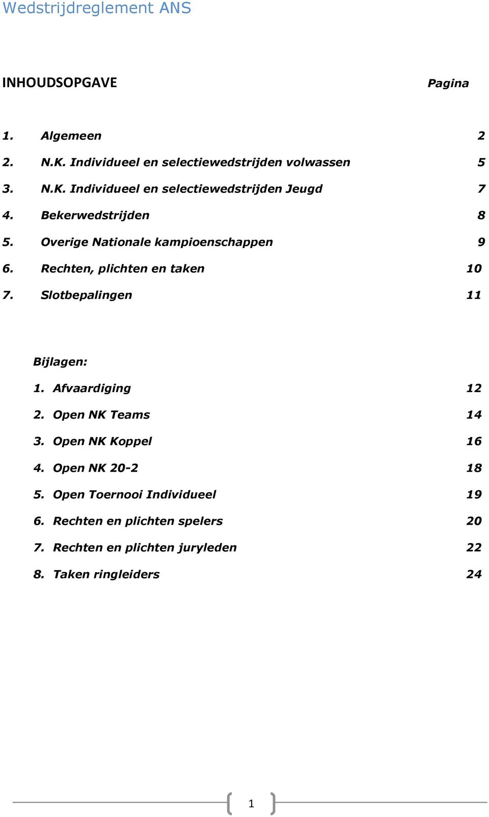 Slotbepalingen 11 Bijlagen: 1. Afvaardiging 12 2. Open NK Teams 14 3. Open NK Koppel 16 4. Open NK 20-2 18 5.