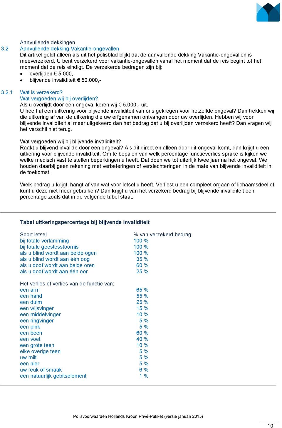 2.1 Wat is verzekerd? Wat vergoeden wij bij overlijden? Als u overlijdt door een ongeval keren wij 5.000,- uit.