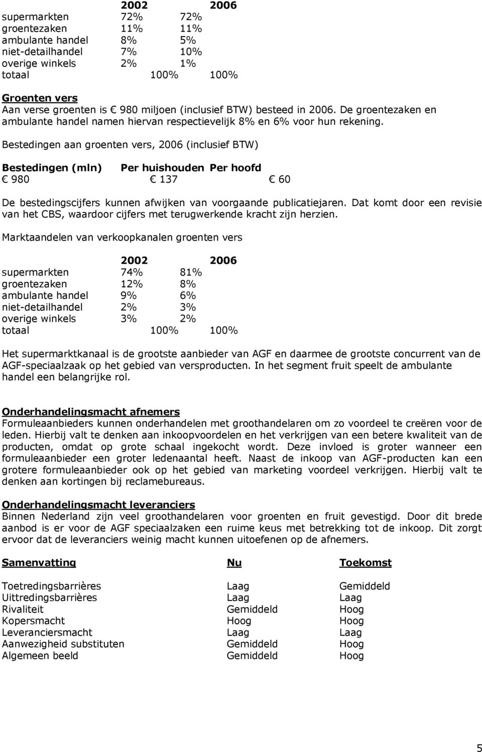 Bestedingen aan groenten vers, 2006 (inclusief BTW) Bestedingen (mln) Per huishouden Per hoofd 980 137 60 De bestedingscijfers kunnen afwijken van voorgaande publicatiejaren.