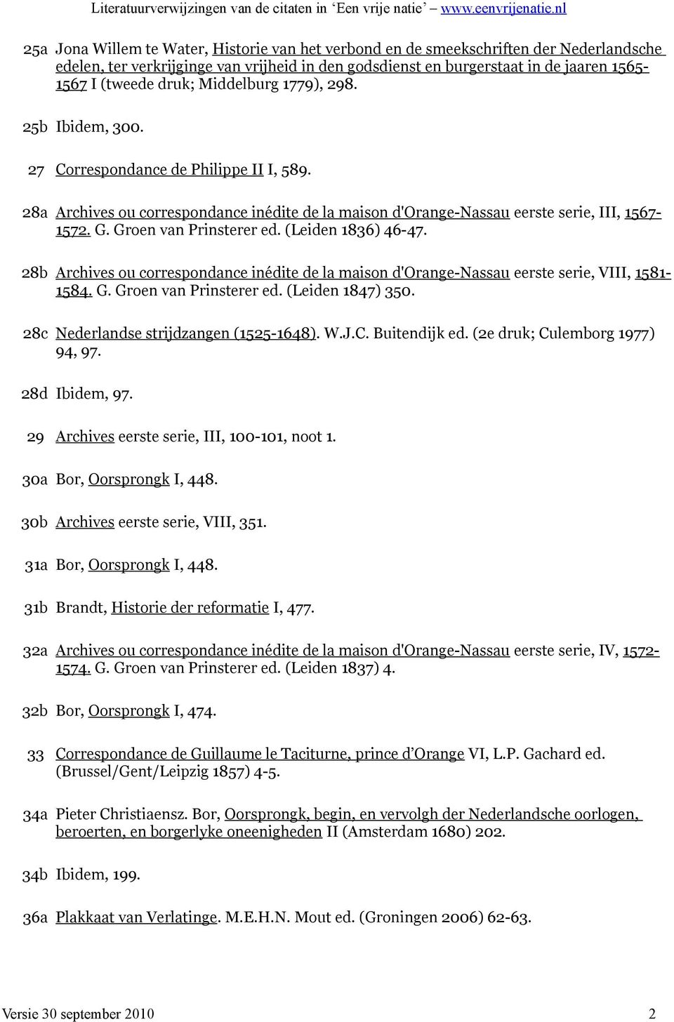 Groen van Prinsterer ed. (Leiden 1836) 46-47. 28b Archives ou correspondance inédite de la maison d'orange-nassau eerste serie, VIII, 1581-1584. G. Groen van Prinsterer ed. (Leiden 1847) 350.