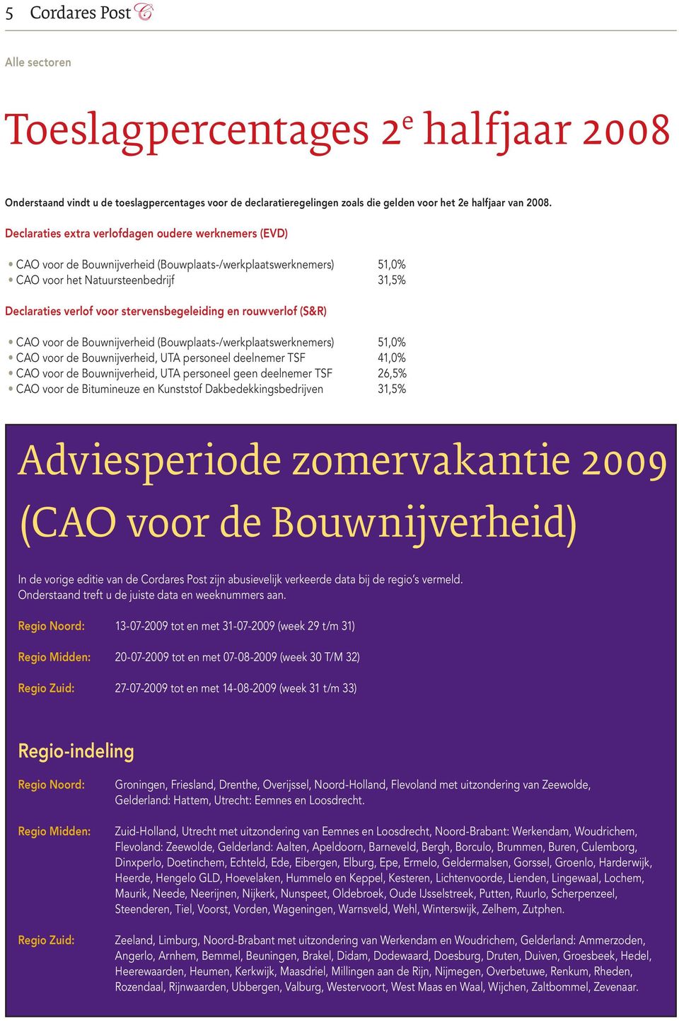 stervensbegeleiding en rouwverlof (S&R) CAO voor de Bouwnijverheid (Bouwplaats /werkplaatswerknemers) 51,0% CAO voor de Bouwnijverheid, UTA personeel deelnemer TSF 41,0% CAO voor de Bouwnijverheid,