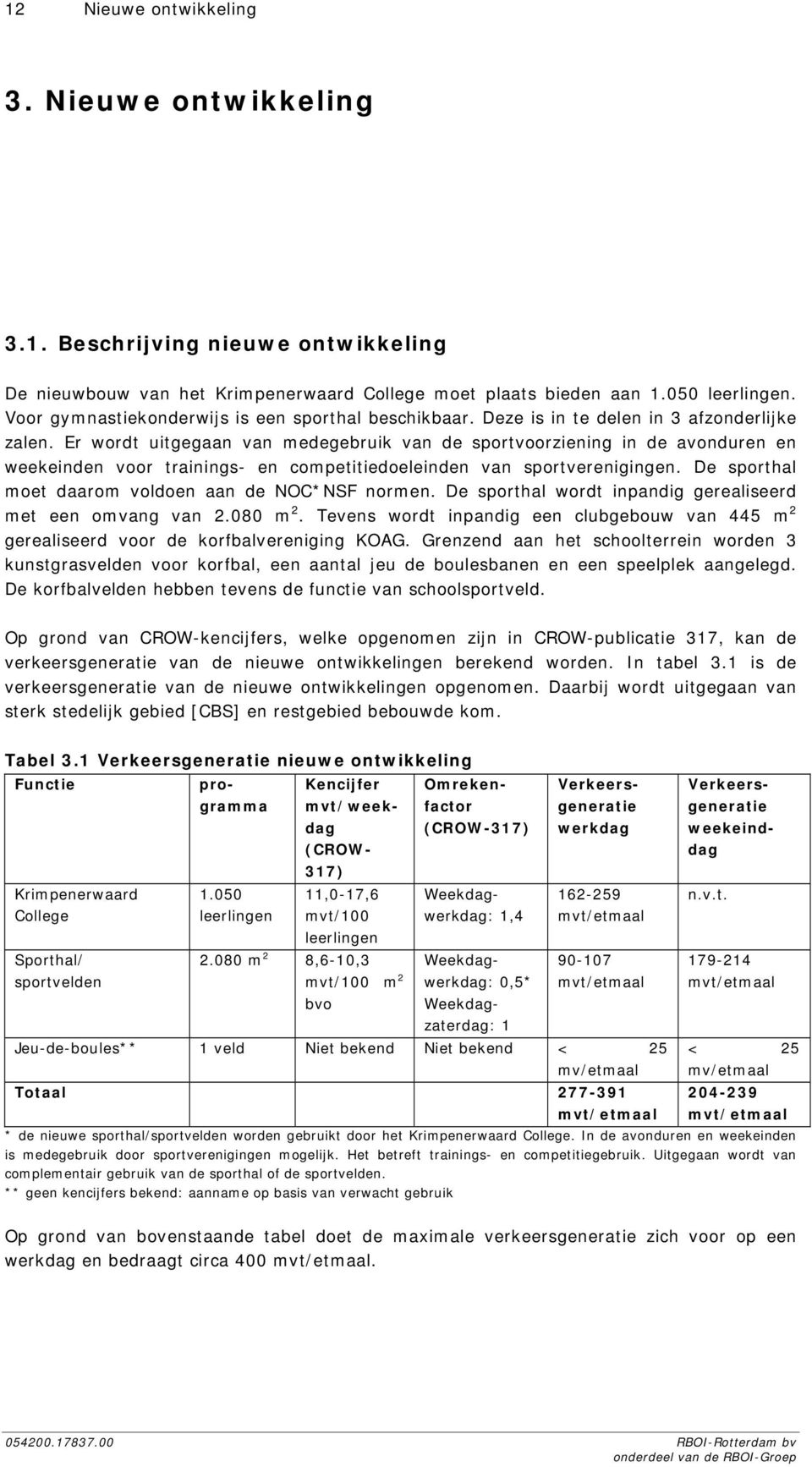 Er wordt uitgegaan van medegebruik van de sportvoorziening in de avonduren en weekeinden voor trainings- en competitiedoeleinden van sportverenigingen.