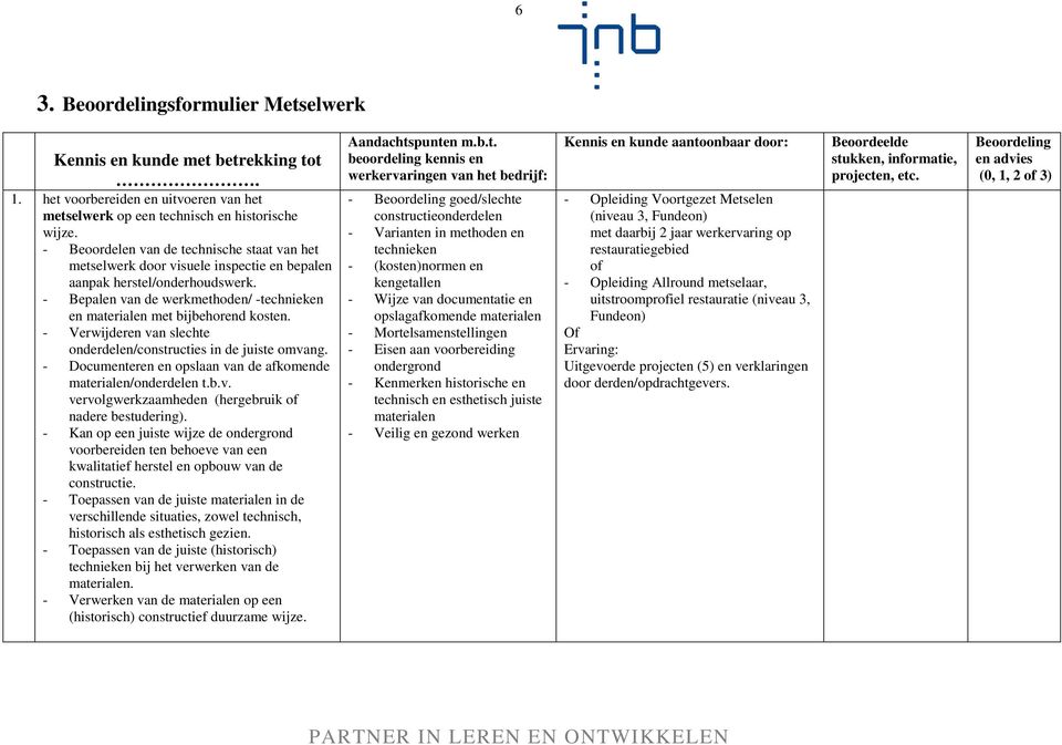 - Bepalen van de werkmethoden/ -technieken en materialen met bijbehorend kosten. - Verwijderen van slechte onderdelen/constructies in de juiste omvang.