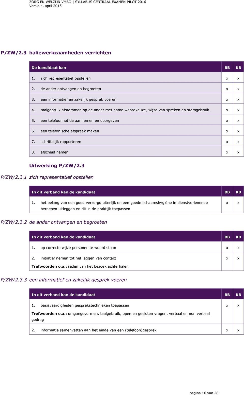 afscheid nemen Uitwerking P/ZW/2.3 P/ZW/2.3.1 zich representatief opstellen 1.