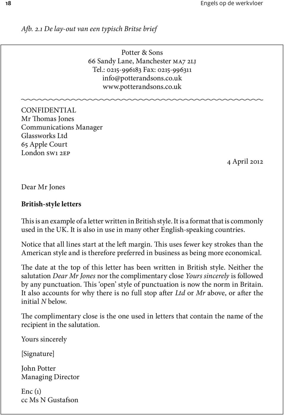 uk CONFIDENTIAL Mr Thomas Jones Communications Manager Glassworks Ltd 65 Apple Court London SW1 2EP 4 April 2012 Dear Mr Jones British-style letters This is an example of a letter written in British