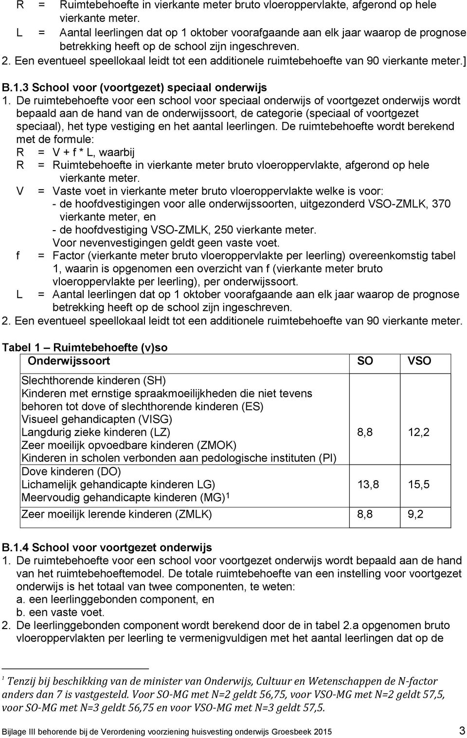 Een eventueel speellokaal leidt tot een additionele ruimtebehoefte van 90 vierkante meter.] B.1.3 School voor (voortgezet) speciaal onderwijs 1.