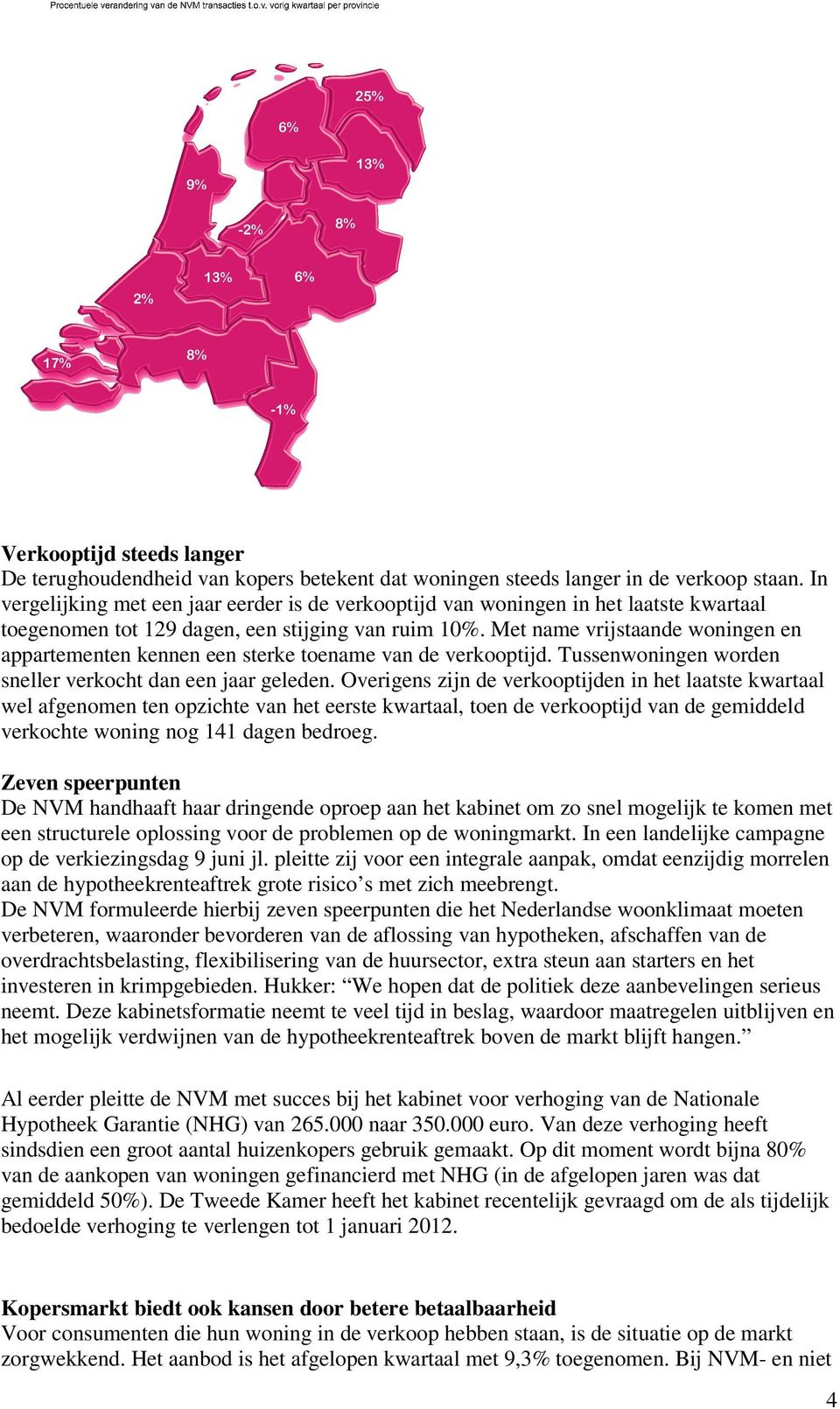 Met name vrijstaande woningen en appartementen kennen een sterke toename van de verkooptijd. Tussenwoningen worden sneller verkocht dan een jaar geleden.