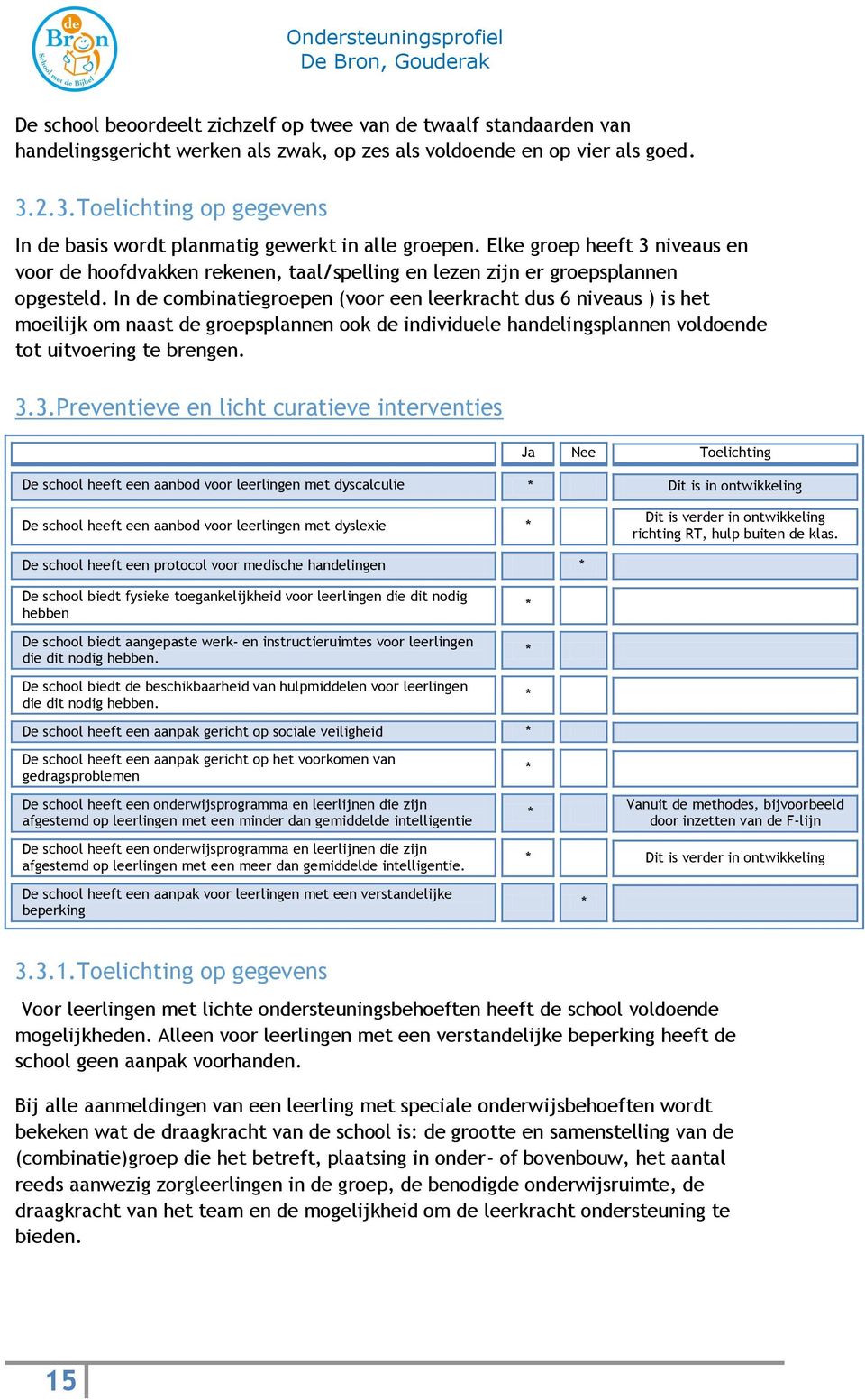 In de combinatiegroepen (voor een leerkracht dus 6 niveaus ) is het moeilijk om naast de groepsplannen ook de individuele handelingsplannen voldoende tot uitvoering te brengen. 3.