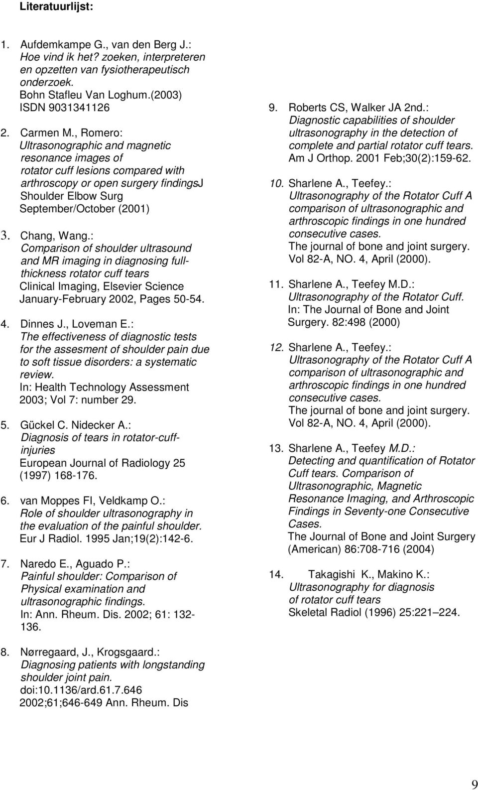 : Comparison of shoulder ultrasound and MR imaging in diagnosing fullthickness rotator cuff tears Clinical Imaging, Elsevier Science January-February 2002, Pages 50-54. 4. Dinnes J., Loveman E.