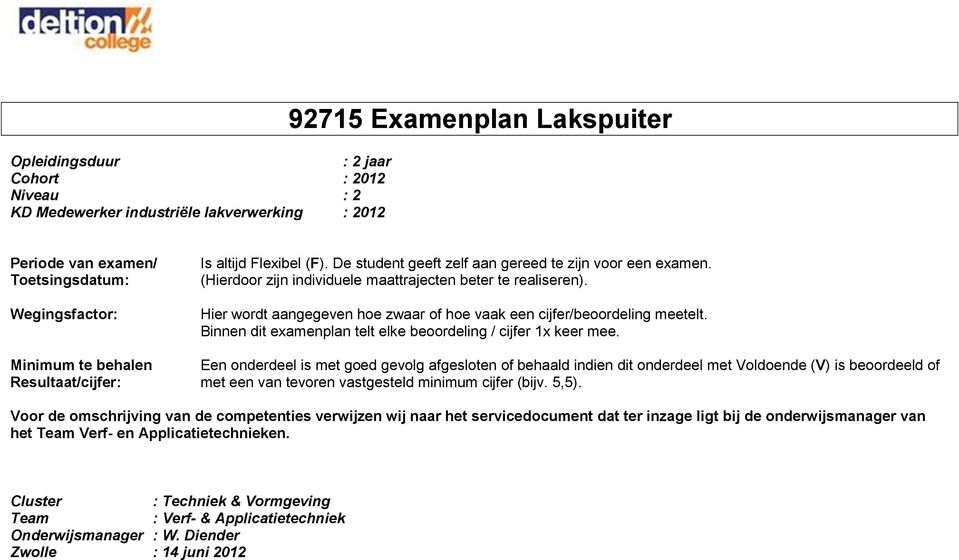 Binnen dit examenplan telt elke beoordeling / 1x keer mee.