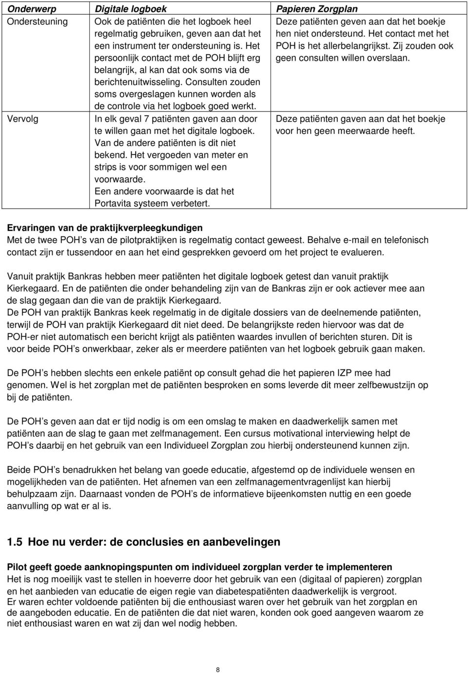 Deze patiënten geven aan dat het boekje hen niet ondersteund. Het contact met het POH is het allerbelangrijkst. Zij zouden ook geen consulten willen overslaan.