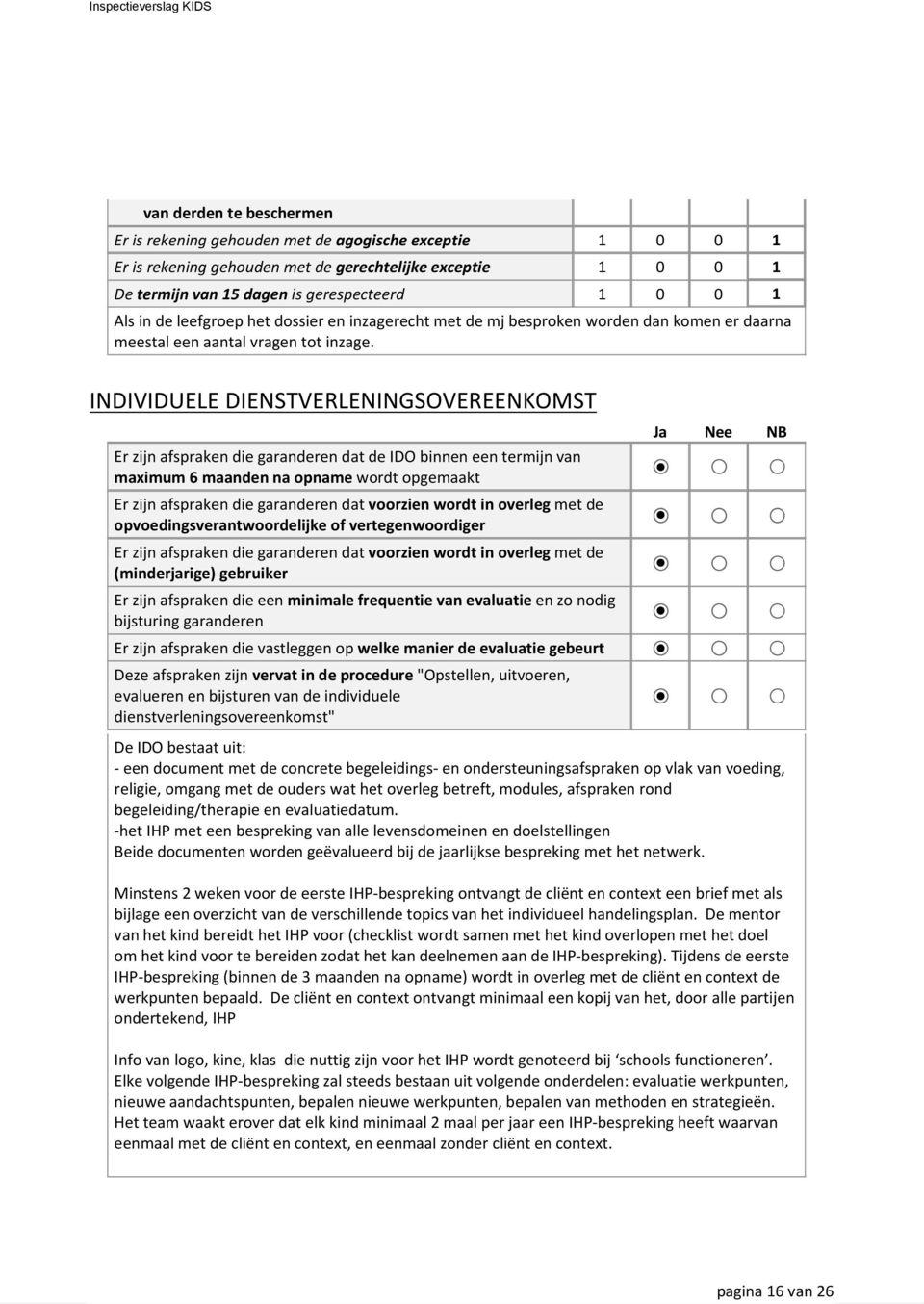 INDIVIDUELE DIENSTVERLENINGSOVEREENKOMST Er zijn afspraken die garanderen dat de IDO binnen een termijn van maximum 6 maanden na opname wordt opgemaakt Er zijn afspraken die garanderen dat voorzien