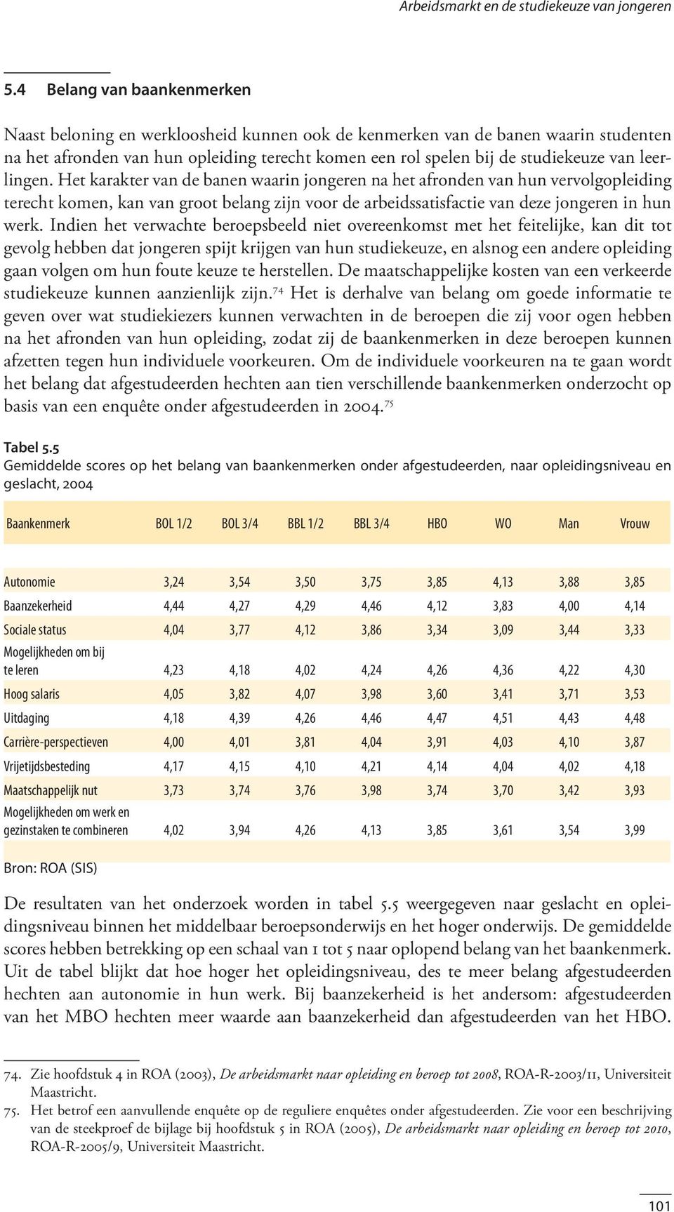 leerlingen. Het karakter van de banen waarin jongeren na het afronden van hun vervolgopleiding terecht komen, kan van groot belang zijn voor de arbeidssatisfactie van deze jongeren in hun werk.