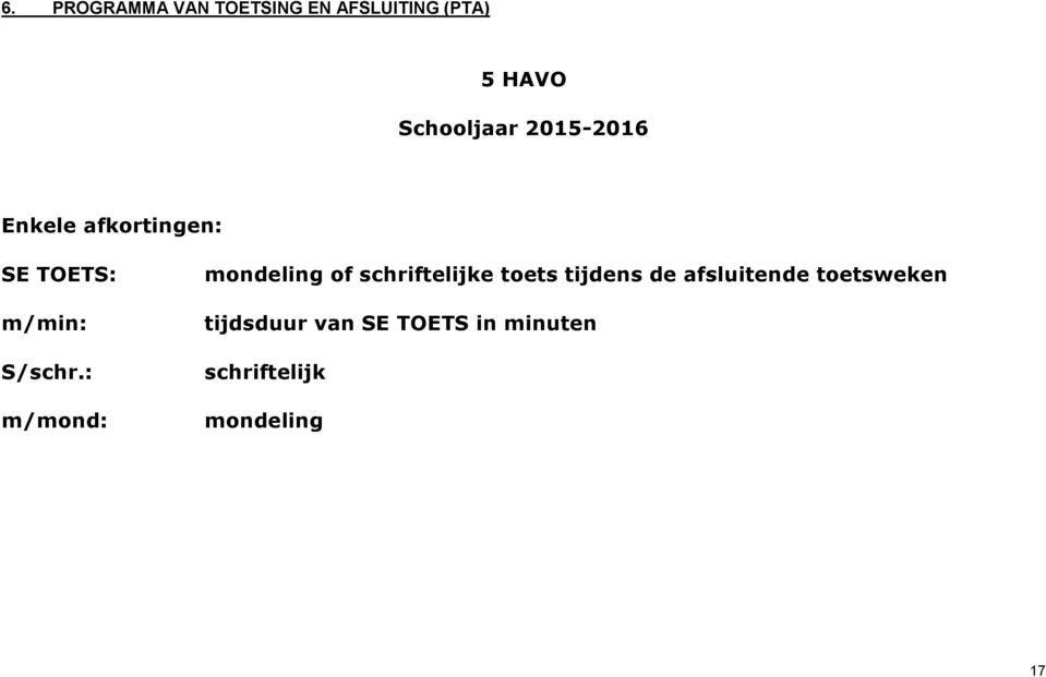 : m/mond: mondeling of schriftelijke toets tijdens de